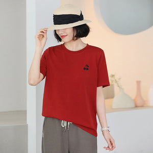 Áo T-shirt ngắn tay cổ tròn thêu quả cherry - NU9832