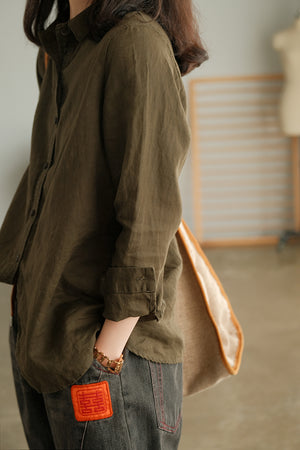 Áo sơ mi linen dài tay cổ đức một màu - NU8690