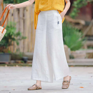Quần baggy linen lưng thun kiểu dây rút ống rộng - NU8234