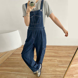 Quần baggy yếm denim chiết eo ống đứng - NU10373