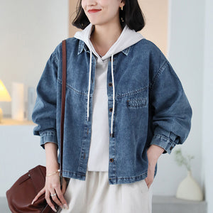Áo khoác denim dài tay cổ đức một túi ngang nhỏ - A057