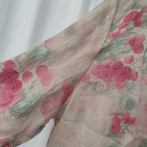 Áo sơ mi linen ngắn tay cổ V in hoa lá bo ren - A892