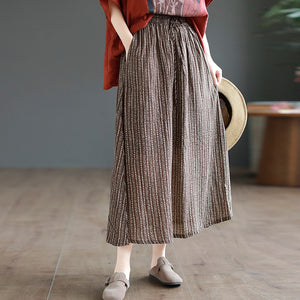 Chân váy linen lưng thun in hoa văn retro kẻ sọc - NU8817