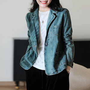 Áo khoác denim dài tay cổ vest một khuy - NU9223