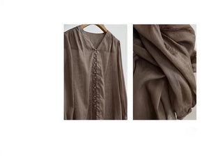 Áo sơ mi linen dài tay cổ V kiểu nhiều khuy cài - NU9053