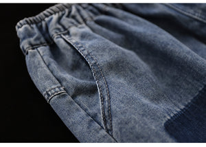Quần baggy lửng denim lưng thun phai màu ô vuông - NU8752