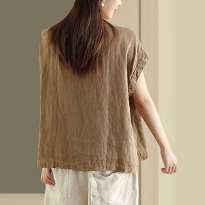 Áo T-shirt linen sát nách cổ tròn vạt xẻ - NU10303