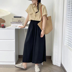 Quần baggy linen lưng thun ống rộng đơn sắc - NU10195