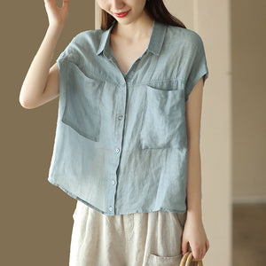Áo sơ mi linen sát nách cổ đức hai túi vuông lớn - NU9799