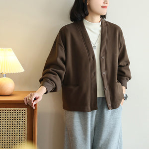 Áo khoác cardigan dài tay cổ V hai túi - A403