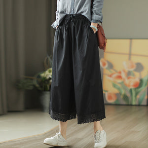 Quần baggy lửng lưng thun dây rút gấu kiểu ren - NU9927