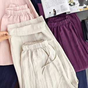 Quần baggy linen lưng thun dây rút ống đứng - Q279