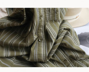 Áo sơ mi linen dài tay cổ đức kẻ sọc hai túi - NU9796