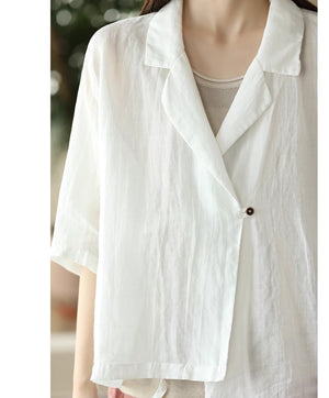 Áo khoác cardigan linen ngắn tay cổ vest một khuy cài - NU8922