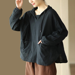 Áo hoodies dài tay retro đơn sắc hai túi - NU9691