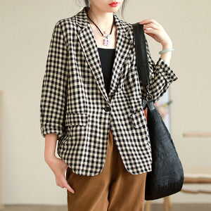 Áo khoác blazer linen dài tay kẻ caro - NU9078