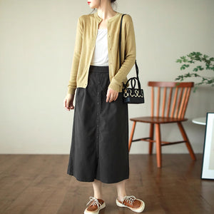 Áo khoác cardigan len đan dài tay cổ tròn đơn sắc - NU9355