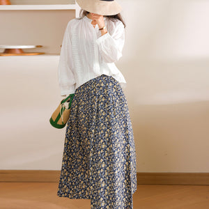 Chân váy linen lưng thun in hoa nhí - V089