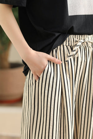 Quần baggy lưng thun dây rút ống rộng kẻ sọc đứng - NU10455