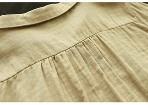 Áo sơ mi linen dài tay cổ pipi thêu hoa lá - NU9688