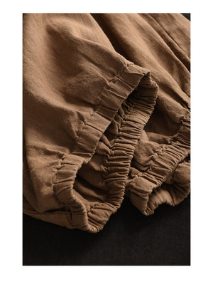 Quần baggy linen lửng lưng thun ống rộng bo gấu - Q005