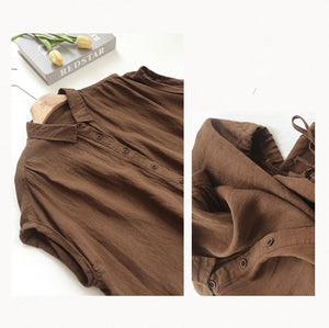 Áo sơ mi linen sát nách cổ đức đơn sắc vạt dây rút - NU8980