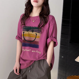 Áo T-shirt ngắn tay cổ tròn in nụ cười sắc màu - NU9947