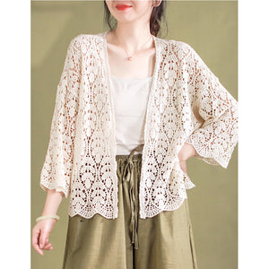 Áo khoác cardigan dệt kim dài tay thêu ren những chiếc lá - NU9009