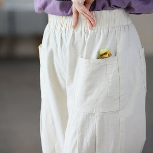 Quần baggy linen lưng thun hai túi vuông xếp ly - NU8777