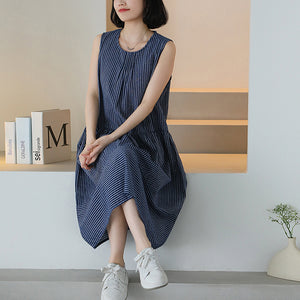 Đầm liền sát nách cổ tròn kẻ sọc - NU10407