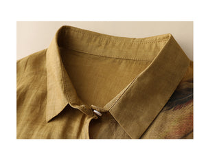 Áo sơ mi linen dài tay cổ đức in lông vũ - NU8771