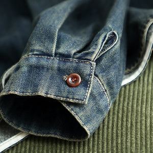 Áo sơ mi denim dài tay cổ đức một túi vuông - A590
