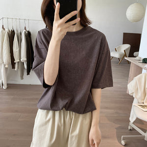 Áo T-shirt ngắn tay cổ tròn form dài - NU10177