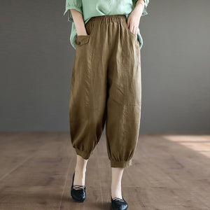 Quần baggy linen lưng thun ống côn túi đính nắp kiểu - NU8697