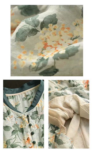 Đầm liền linen ngắn tay cổ V - D120