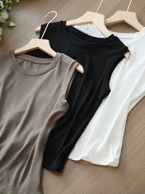 Áo T-shirt sát nách cổ tròn một màu - NU9758