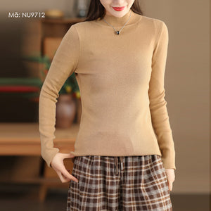 Áo len dệt kim dài tay cổ tròn lọ một màu - NU9712
