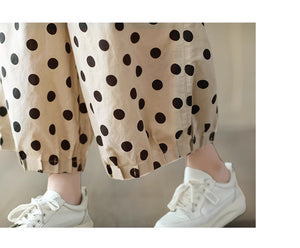 Quần baggy linen lưng thun ống xếp ly chấm bi - NU8971