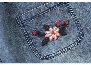 Chân váy denim lưng thun thêu hoa lá hia túi ngang - NU10150