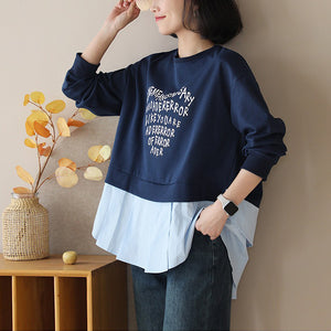 Áo T-shirt dài tay cổ tròn kiểu hai lớp sơ mi chữ xếp trái tim - NU9411
