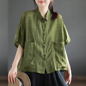 Áo sơ mi linen ngắn tay cổ đức túi vuông - NU9812