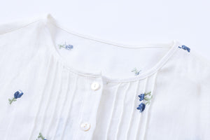 Đầm liền linen ngắn tay cổ tròn thêu hoa tulip - NU9905