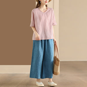 Quần baggy linen lưng thun ống đứng hai túi chéo - NU10446