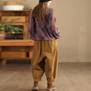 Áo hoodies dệt kim dài tay in hoa retro - A516