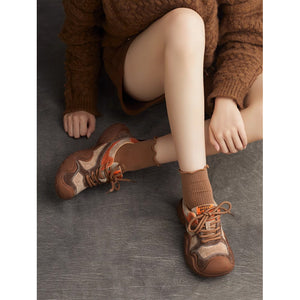 Giày da lộn retro Sneaker cột dây để bằng - OD1980