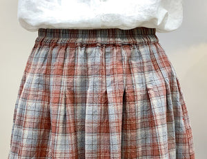 Chân váy linen lưng thun hai túi kẻ caro - V079