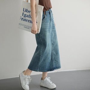 Chân váy denim lưng cao khuy cài xẻ tà sau - NU9932