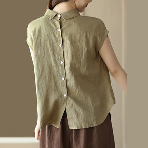 Áo sơ mi linen sát nách cổ pipi khuy cài sau - A746