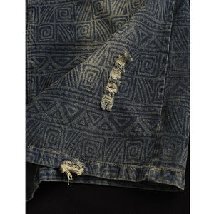 Đầm yếm denim hai túi vuông hoa văn retro - D042