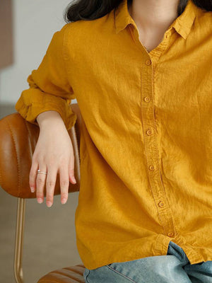 Áo sơ mi linen dài tay cổ đức đơn sắc - NU9726